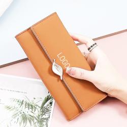 Frosted Leaf Buckle Ladies Purses Wallets Large Capacity Women Wallet Luxury Ladies Purse Pure Color Custom Wallet