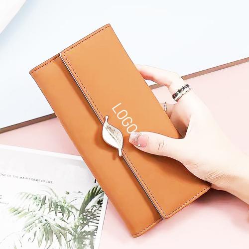 Frosted Leaf Buckle Ladies Purses Wallets Large Capacity Women Wallet Luxury Ladies Purse Pure Color Custom Wallet