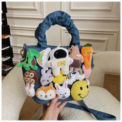 Wholesale Cartoon Fashion Handbag New Ladies Nylon Shoulder Bag Cute Astronaut Smiling Face Cross-body Bag