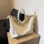 Hot Selling Korean letters tassel canvas bag large capacity women's handbag simple single shoulder tote bag custom logo