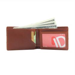 Slim genuine leather wallet men rfid blocking front pocket card wallet bifold minimalist wallet with pull tab