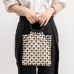 Designer Gridding Women Handbags Wooden Bead Purse Ladies Casual Shoulder Handbags Bucket Clutch Bag For Wholesale