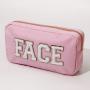 Keymay Stock Fashion Makeup Bag Organizers Embroidered Letter Patches Cosmetic Pouch Nylon Personalized Toiletry Bag