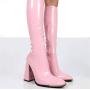 Western Popular Style Patent Leather Upper Women Square Toe Knee High Boots Side Zipper Chunky High Heel Boots For Women