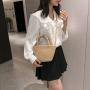 Gelory 2023 Summer new rainbow cotton rope shoulder bag seaside holiday woven bag