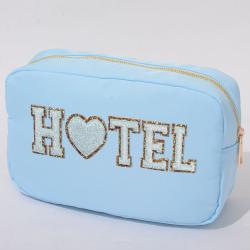 Wholesale Personalised Fabric Letter Patches Nylon Zipper Travel Toiletry Cosmetic Bags Nylon Makeup Pouch