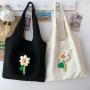 New Women's Shoulder Bag Fresh Flowers Cartoon Pattern Canvas Bag for Shopping