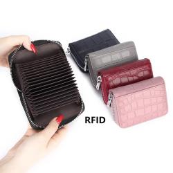 Real Leather Cool Rfid Blocking Protection Block Name Card Credit Card Case Holder Wallet Women Men