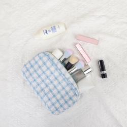 Keymay Wholesale Personalized Multi Color Small Plaid Cosmetic Bag Women Cosmetic Organizer Pouch Check Makeup Bag