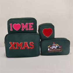 Keymay Multi-color Personalized Chenille Letter Patches Nylon Waterproof Makeup Bag Chenille Cosmetic Bags Christmas Present Bag