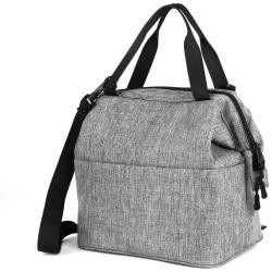 Grey Lunch Bag Insulated Lunch Box Wide-Open Lunch Tote Bag Large Drinks Holder Durable Nylon Thermal Snacks