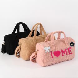 Keymay Personalized Chenille Patches Multi-color Large Capacity Sherpa Overnight Bag Weekend Travel Duffel Bag Women Duffle Bags