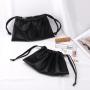 Custom Emboss Drawstring Pu Leather Pouch Skincare Travel Cosmetic Bag Black Waterproof Leather Bag
