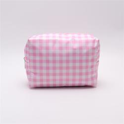 Keymay Custom Wholesale Pink Cosmetic Bag Travel Organizer Zipper Pouch Plaid Checkered Makeup Bag