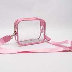 Keymay Stock NO MOQ Pink Multi Colors PVC Crossbody Purse Shoulder Strap Zipper Closure Custom Logo Clear stadium Approved Bags