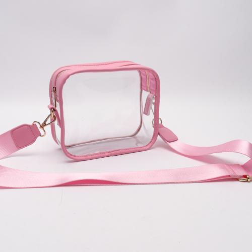 Keymay Stock NO MOQ Pink Multi Colors PVC Crossbody Purse Shoulder Strap Zipper Closure Custom Logo Clear stadium Approved Bags
