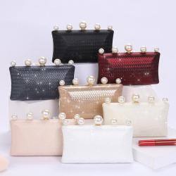 Women vintage pearl clutch bag    woman   black navy rhinestone PU evening bag  party purse handbag
