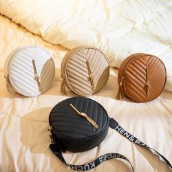 Popular Design Embroidered pu leather small round cheap bag 2024 women messenger bag printed shoulder crossbody bag