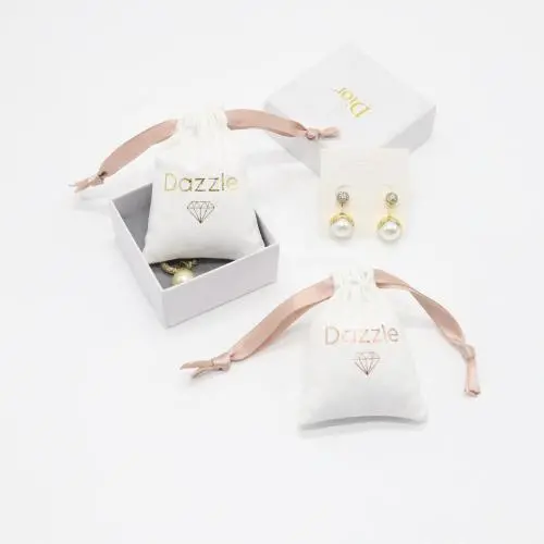 Hot Stamping Mini Faux Suede Necklace Bracelet Packaging Pouch Luxury Microfiber Drawstring Earring Jewelry Bag