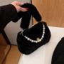 2022 Winter New Plush Bag Women's Pearl Chain Small Fragrant Shoulder Bag Versatile Wool