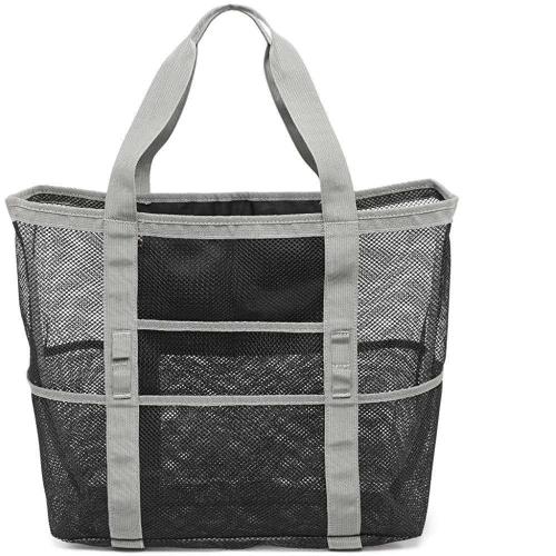 Gelory 9 Pockets Lightweight Transparent Mesh Beach Bag Large Capacity Tote Bag For Summer Poor Travel