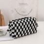Gelory Makeup Pouch Travel Toiletry Organizer Bag Knitted Black Brown Checkered Cosmetic Bag for Women Girls