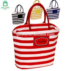 Gelory Factory Direct Supply Custom Rope Handle Style Color Stripe Canvas Beach Bag With Zipper
