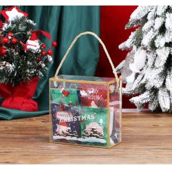 HR534 Christmas Decorations Creative Box Bag PET Gifts Children Present Handbag Christmas Snow Tree Man Elk Cookie Storage Bag
