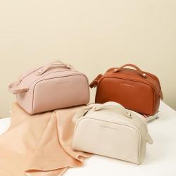 Leather Double Zipper Organ Pillow Makeup Bag Toilet Cosmetic Bags Travel Storage Case