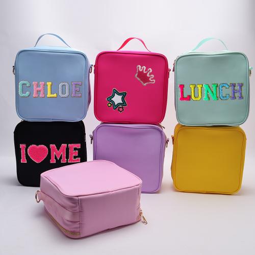 Keymay RTS Stock Low MOQ DIY Personalized Chenille Patches Girls School Lunch Cooler Bag Thermal Lunch Bag Insulated Lunch Bag