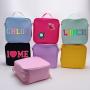 Keymay RTS Stock Low MOQ DIY Personalized Chenille Patches Girls School Lunch Cooler Bag Thermal Lunch Bag Insulated Lunch Bag