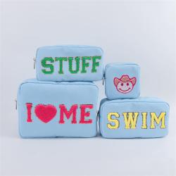 Keymay Wholesale Waterproof Nylon Zipper Pouch Custom  Embroidery Cosmetic Bag For Women Make-up Bag