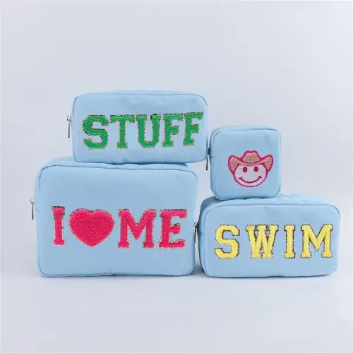 Keymay Wholesale Waterproof Nylon Zipper Pouch Custom  Embroidery Cosmetic Bag For Women Make-up Bag