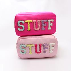 New Trending Custom Embroidered Logo Makeup Travel Organizer Nylon Zipper Waterproof Fashion Girl Cosmetic Bag