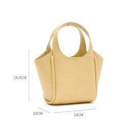 Factory Wholesale Beach Woven Tote Bag PU Leather Handbags Straw Bucket Bags for Women