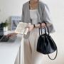 Korean Summer Women New Macaron Color Shoulder Bag Fashion PU Leather Handbag Soft Side Drawstring Pleated Small Square Bag