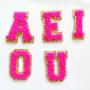 RTS 2.5 Inch Height Glitter Chenille Varsity Letters DIY Makeup Bag Patches Custom Embroidery Vowel Varsity Letter Patch