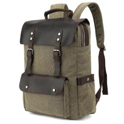 Custom logo wholesale Cowhide vintage back pack bag male drawstring rucksack hipster school canvas leather backpack for men