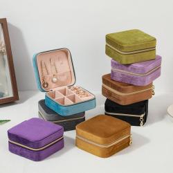 Square Shape Portable Watch Earrings Rings Necklaces Travel Jewellery Case Zipper Organizer Luxury Velvet Jewelry Box Storage