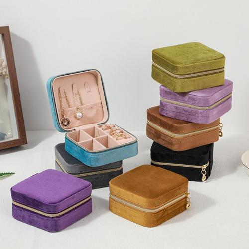 Square Shape Portable Watch Earrings Rings Necklaces Travel Jewellery Case Zipper Organizer Luxury Velvet Jewelry Box Storage