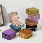 Square Shape Portable Watch Earrings Rings Necklaces Travel Jewellery Case Zipper Organizer Luxury Velvet Jewelry Box Storage