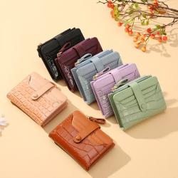 2023 New Women's Retro Crocodile Wallet Short Style Simple Multi-Card Clip Purses Waterproof Pu Bag Hot-Selling