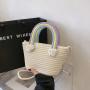 Gelory 2023 Summer new rainbow cotton rope shoulder bag seaside holiday woven bag
