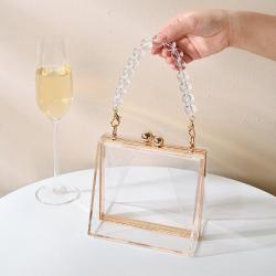 Fashion Acrylic Handbag Display Box Clear Purse Transparent Chain Evening Resin Clutch Cute Canvas Lady Bag Polyester Shell 400g