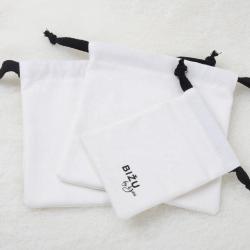 Luxury Custom Logo Printed White Herringbone Cotton Drawstring Bag Jewelry High End Twill Cotton Gift Pouch With Divider
