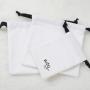 Luxury Custom Logo Printed White Herringbone Cotton Drawstring Bag Jewelry High End Twill Cotton Gift Pouch With Divider