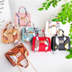 New Silk Scarf Ladies's Small Square Bag Handbags Pu Leather Wholesale Sling Shoulder Phone Bag for Women