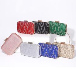 Factory wholesale luxury fashion diamond  banquet clutch bag Rhinestone evening purse with metal handle for party wedding ladies
