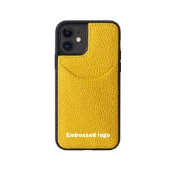 Custom Cell Phone Cover Case Litchi Pattern Genuine Leather Design With Card Pocket Slot Brand Phone Case