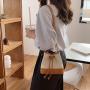 New Designer Women's Simple Drawstring Pleated Shoulder Bag Fashion Crossbody Bag Personality Splicing Canvas Bucket Handbag